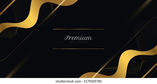 Luxury Black and Gold Background with Wavy Gold Lines and Light Effect. Premium Black and Gold Background for Award, Nomination, Ceremony, Formal Invitation or Certificate Design