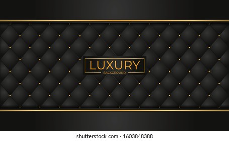 Luxury Black and Gold Buttoned Background. Leather pattern with diamonds