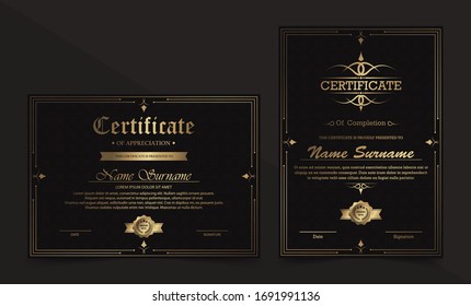 Luxury Black And Gold Certificate With Gold Frame Color.	