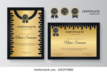 Luxury black and gold certificate with gold frame color.