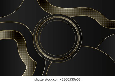 Luxury black and gold circle background, Abstract empty golden award platform