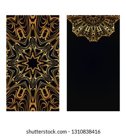 Luxury black gold color Templates For Greeting And Business Cards. Vector Illustration. Oriental Pattern With. Mandala. Wedding Invitation