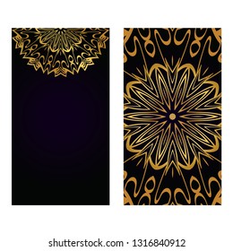 Luxury black gold color Templates Card With Mandala Design. Vector Illustration. For Visit Card, Business, Greeting Card Invitation
