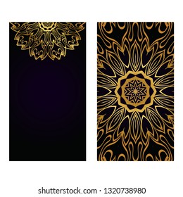 Luxury black gold color Templates Card With Mandala Design. Vector Illustration. For Visit Card, Business, Greeting Card Invitation