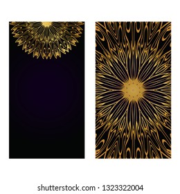 Luxury black gold color Templates Card With Mandala Design. Vector Illustration. For Visit Card, Business, Greeting Card Invitation