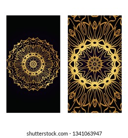 Luxury black gold color Templates Card With Mandala Design. Vector Illustration. For Visit Card, Business, Greeting Card Invitation