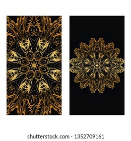 Luxury black gold color Templates For Greeting And Business Cards. Vector Illustration. Oriental Pattern With. Mandala. Wedding Invitation