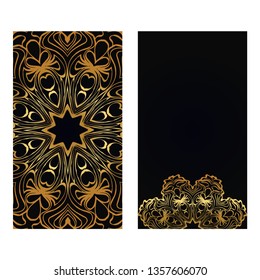 Luxury black gold color Templates For Greeting And Business Cards. Vector Illustration. Oriental Pattern With. Mandala. Wedding Invitation