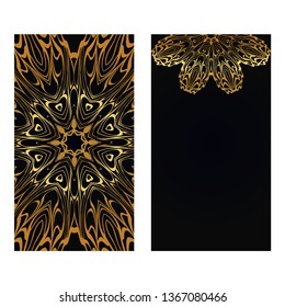 Luxury black gold color Templates For Greeting And Business Cards. Vector Illustration. Oriental Pattern With. Mandala. Wedding Invitation