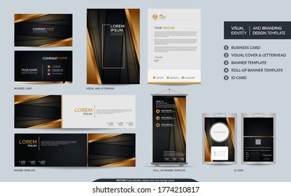 Luxury Black And Gold Colorful Stationery Mock Up And Visual Brand Identity Set.