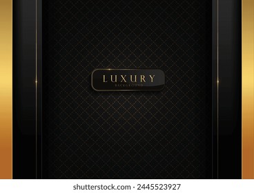 Luxury Black Gold Geometric Pattern Background with Black Border Line, Design Elegant HD Wallpaper Graphics, Web Templates Cover Design.