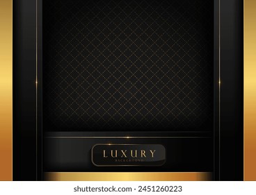 Fondo de patrón geométrico de oro negro de lujo con línea de borde negro, diseño de gráficos de Fondo de pantalla HD elegante, diseño de cubierta de plantillas web.