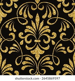 luxo preto e ouro brilho damasco padrão floral, vetor muito luxuoso para a moda, impressão têxtil, papel de parede. pano de fundo, convites.