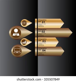 Luxury black and gold infographics with data and many business icons 