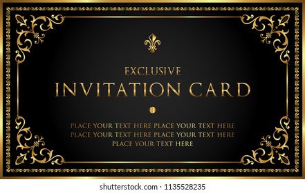Luxury black and gold invitation card - vintage style