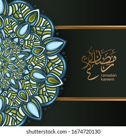 luxury black and gold islamic background illustration. gold lantern with crecent moon and mandala ornament