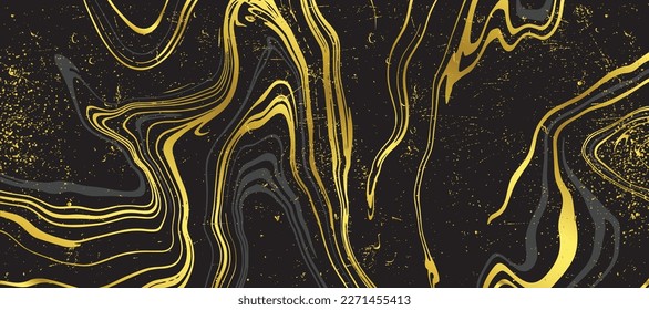 Luxury Black and Gold Marble texture background vector. Panoramic Marbling texture design for Banner, invitation, wallpaper, headers, website, print ads, packaging design template