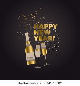 Luxury black and gold sparkling champagne xmas pattern. Elegant simple decor for surface design, poster, header, card, invitation. New Year party poster.
