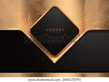 Luxury black and gold square frame background with leaf graphics. Premium web template. Exquisite Islamic design. Luxury festival advertising illustration background. Not generated by AI.