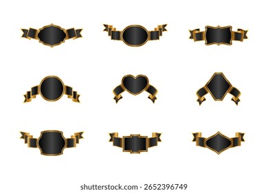 Luxury Black and Gold Vintage Frame Badges with Ribbons – Elegant Label and Emblem Set
