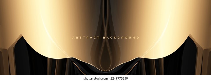 Luxury black and gold wide 3d abstract background. Vector illustration