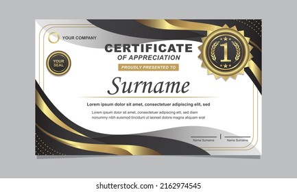 Luxury Black Golden Certificate Appreciation Template Stock Vector ...