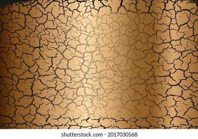 Luxury black, golden, copper metal gradient background with distressed cracked concrete texture. Vector illustration