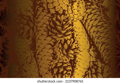 Luxury black, golden, gold, bronze metal gradient background with distressed closeup oak acorn texture. Vector illustration