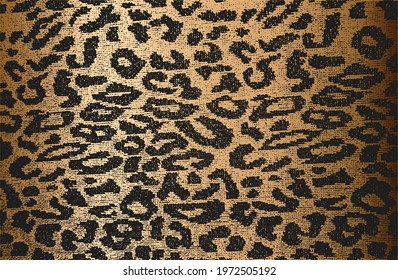 Luxury black golden metal gradient background with distressed natural leopard fur texture. Vector illustration