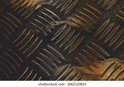 Luxury black, golden metal gradient background with distressed metal plate texture. Vector illustration