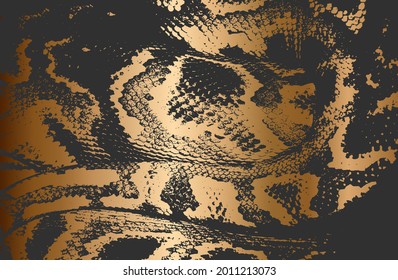 Luxury black, golden metal gradient background with distressed crocodile, snake, alligator skin leather texture. Vector illustration