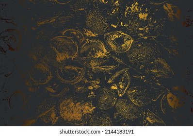 Luxury black golden metal gradient background with distressed closeup chestnut texture. Vector illustration