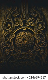 Luxury black golden metal gradient background with distressed concrete ornament, pattern texture. Vector illustration