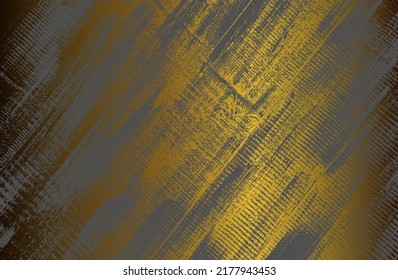 Luxury black, golden metal gradient background with distressed wooden parquet texture. Vector illustration