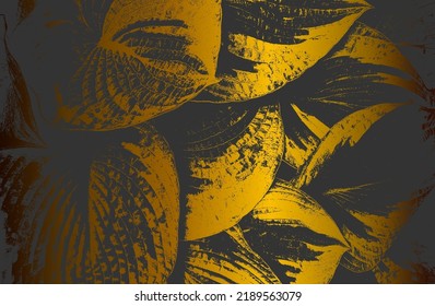 Luxury black golden metal gradient background with distressed closeup leaf texture with streaks. Vector illustration