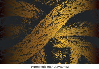 Luxury black golden metal gradient background with distressed twisted rope, cable texture. Vector illustration