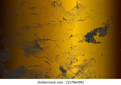 Luxury black golden metal gradient background with distressed cracked concrete texture. Vector illustration