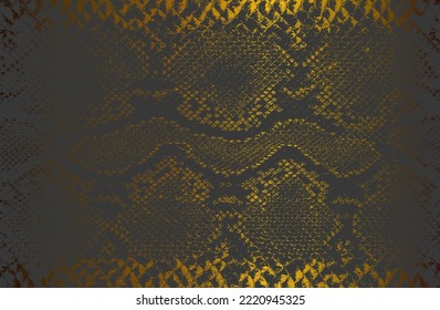 Luxury black golden metal gradient background with distressed crocodile, snake, alligator skin leather texture. Vector illustration