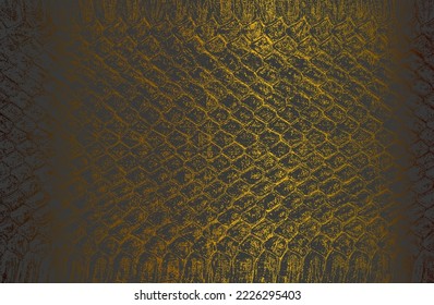 Luxury black golden metal gradient background with distressed crocodile, snake, alligator skin leather texture. Vector illustration