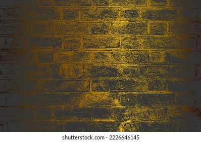 Luxury black golden metal gradient background with distressed brick wall texture. Vector illustration