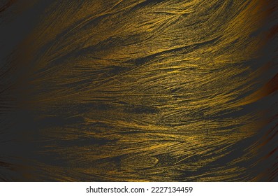 Luxury black golden metal gradient background with distressed birds feather texture. Vector illustration