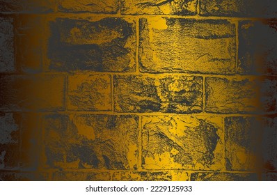 Luxury black golden metal gradient background with distressed brick wall texture. Vector illustration