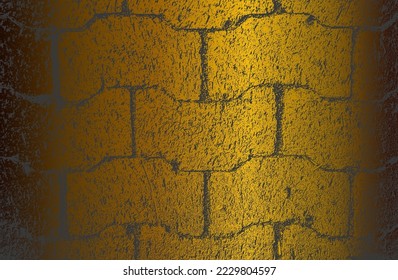 Luxury black golden metal gradient background with distressed brick wall texture. Vector illustration