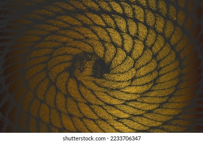 Luxury black golden metal gradient background with distressed twisted rope, cable texture. Vector illustration