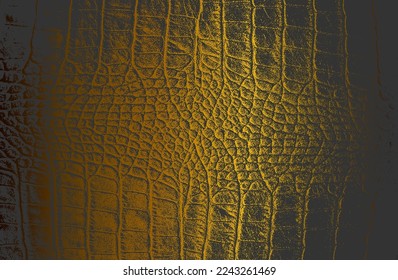 Luxury black golden metal gradient background with distressed crocodile, snake, alligator skin leather texture. Vector illustration