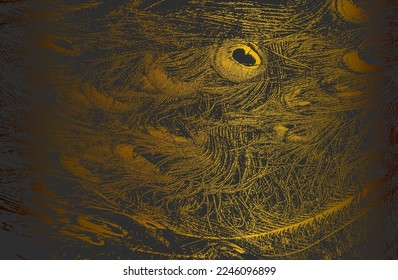 Luxury black golden metal gradient background with distressed birds feather texture. Vector illustration