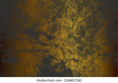 Luxury black golden metal gradient background with distressed cracked concrete texture. Vector illustration