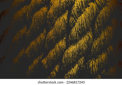 Luxury black golden
 metal gradient background with distressed twisted rope, cable texture. Vector illustration