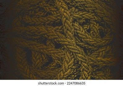 Luxury black golden metal gradient background with distressed twisted rope, cable texture. Vector illustration