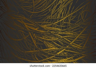 Luxury black golden metal gradient background with distressed twisted rope, cable texture. Vector illustration